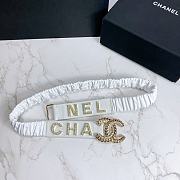 Kitlife Channel Belt Rhinestone Metal Logo Buckle Elastic White –3.0 cm  - 6