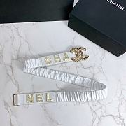 Kitlife Channel Belt Rhinestone Metal Logo Buckle Elastic White –3.0 cm  - 5
