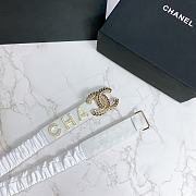 Kitlife Channel Belt Rhinestone Metal Logo Buckle Elastic White –3.0 cm  - 4