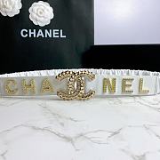 Kitlife Channel Belt Rhinestone Metal Logo Buckle Elastic White –3.0 cm  - 2