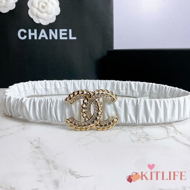 Kitlife Channel Belt Metal Buckle Elastic White –3.0 cm  - 1
