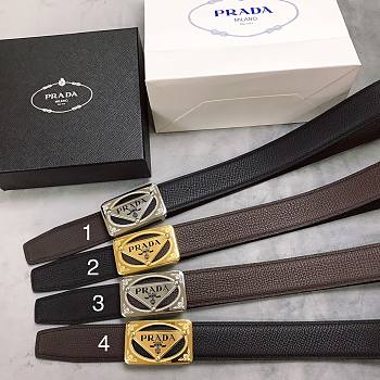 Kitlife Prada Men Belt Inner Buckle Leather Plaid Double-Layer Cowhide – 3.8 cm 