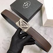 Kitlife Prada Men Belt Inner Buckle Leather Plaid Double-Layer Cowhide – 3.8 cm  - 5