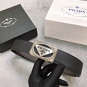 Kitlife Prada Men Belt Inner Buckle Leather Plaid Double-Layer Cowhide – 3.8 cm  - 6