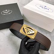Kitlife Prada Men Belt Inner Buckle Leather Plaid Double-Layer Cowhide – 3.8 cm  - 3