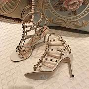 Kitlife Valentino Rockstud Metallic Calfskin Leather Ankle Strap Sandal High Heel White - 1