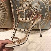Kitlife Valentino Rockstud Metallic Calfskin Leather Ankle Strap Sandal High Heel White - 6