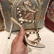 Kitlife Valentino Rockstud Metallic Calfskin Leather Ankle Strap Sandal High Heel White - 5