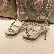Kitlife Valentino Rockstud Metallic Calfskin Leather Ankle Strap Sandal High Heel White - 4