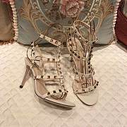 Kitlife Valentino Rockstud Metallic Calfskin Leather Ankle Strap Sandal High Heel White - 2