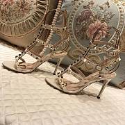 Kitlife Valentino Rockstud Metallic Calfskin Leather Ankle Strap Sandal High Heel White - 3