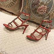 Kitlife Valentino Rockstud Metallic Calfskin Leather Ankle Strap Sandal High Heel Red - 1