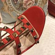 Kitlife Valentino Rockstud Metallic Calfskin Leather Ankle Strap Sandal High Heel Red - 2