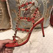 Kitlife Valentino Rockstud Metallic Calfskin Leather Ankle Strap Sandal High Heel Red - 3