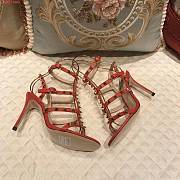 Kitlife Valentino Rockstud Metallic Calfskin Leather Ankle Strap Sandal High Heel Red - 4