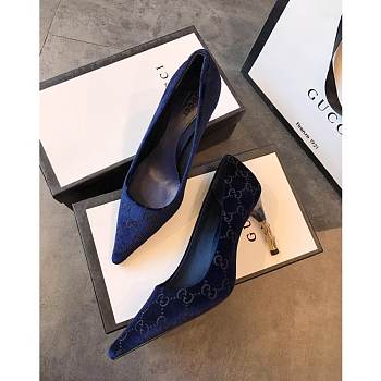 Kitlife Gucci Navy Blue and ebony Original GG canvas High Heel 