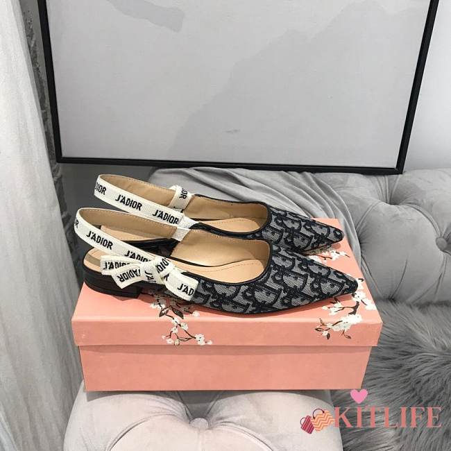 Kitlife Dior Oblique Embroidered Slingback Pump High Heel Black - 1