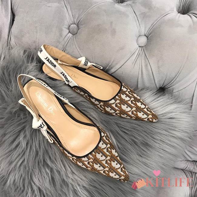 Kitlife Dior Oblique Embroidered Slingback Pump High Heel Brown - 1