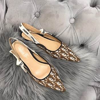 Kitlife Dior Oblique Embroidered Slingback Pump High Heel Brown