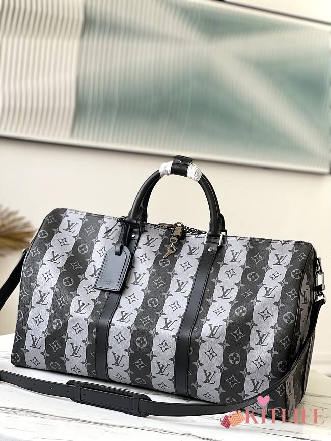 Kitlife Louis Vuitton Keepall Monogram Silver Stripe Grey/Black (with shoulder strap) - M40567 - 50 x 29 x 22 cm - 1