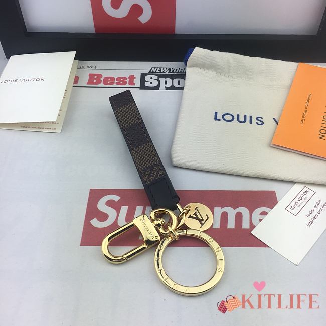 Kitlife Louis Vuitton Key Holder and Bag Charm Sans Ligne Esthetique Damier Brown Grid With Silver Large Spot - M61950 - 1