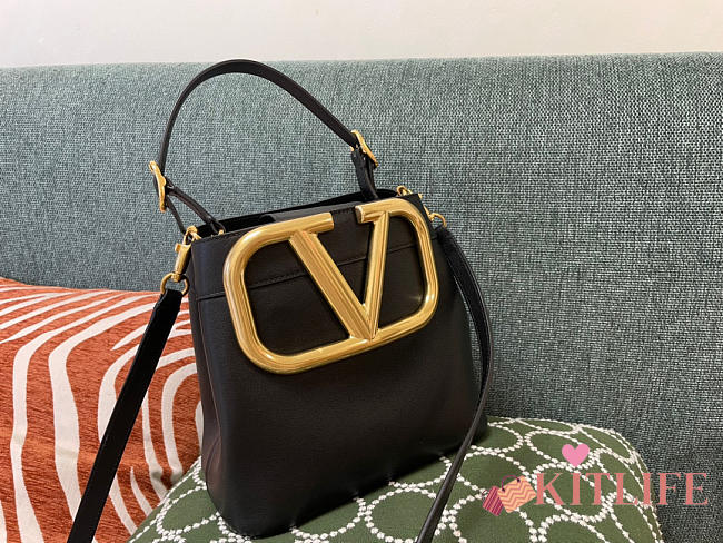 Kitlife Valentino V Logo Bucket Bag Black – 1122 - 20x19x12cm - 1