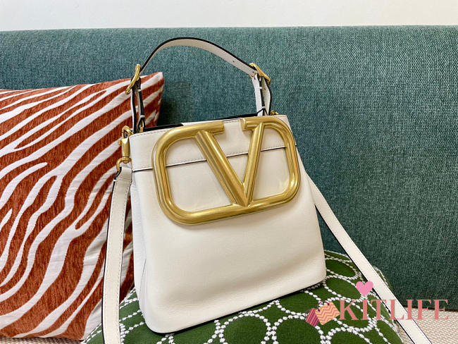 Kitlife Valentino V Logo Bucket Bag White – 1122 - 20x19x12cm - 1