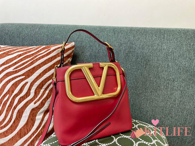 Kitlife Valentino V Logo Bucket Bag Red – 1122 - 20x19x12cm - 1