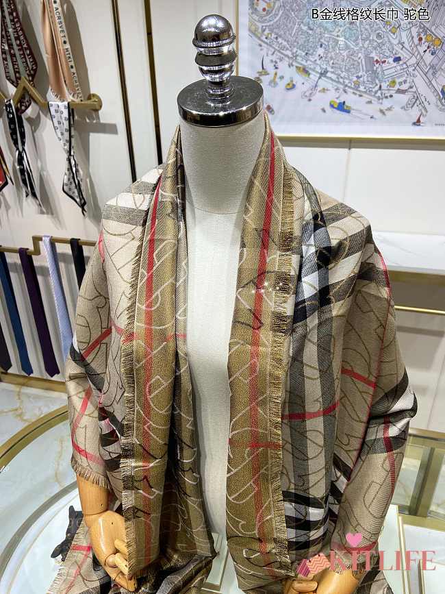 Kitlife Burberry Scarf B Gold Line Plaid Yellow – 70x220cm - 1