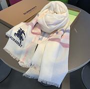 Kitlife Burberry Scarf Classic Warhorse Embroidered Logo With Small Plaid White – 80x200cm - 1