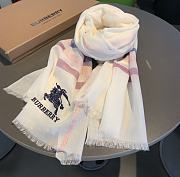 Kitlife Burberry Scarf Classic Warhorse Embroidered Logo With Small Plaid White – 80x200cm - 6