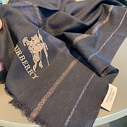 Kitlife Burberry Scarf Classic Warhorse Embroidered Logo With Small Plaid Navy Blue – 80x200cm - 3