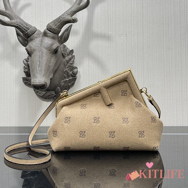 Kitlife Fendi First Beige Flannel Bag With Embroidery Karligraphy Motif - 2217# -  26x9.5x18cm - 1