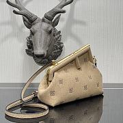 Kitlife Fendi First Beige Flannel Bag With Embroidery Karligraphy Motif - 2217# -  26x9.5x18cm - 2