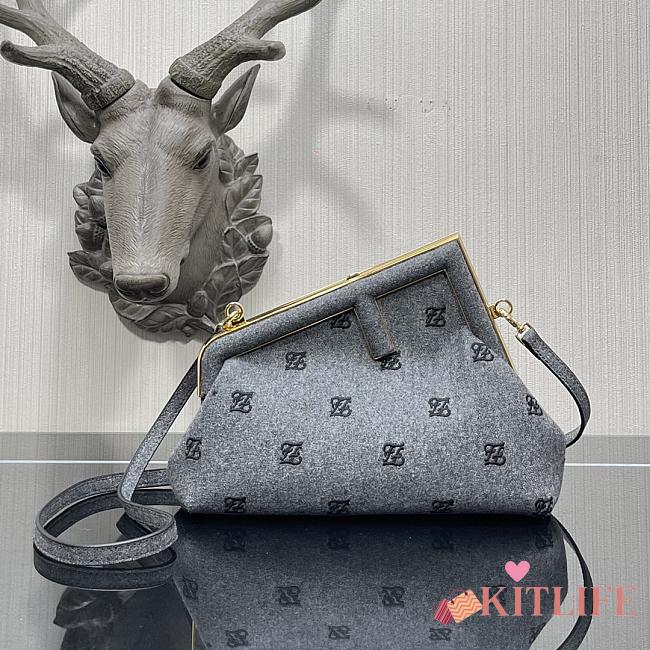 Kitlife Fendi First Grey Flannel Bag With Embroidery Karligraphy Motif - 2217# -  26x9.5x18cm - 1