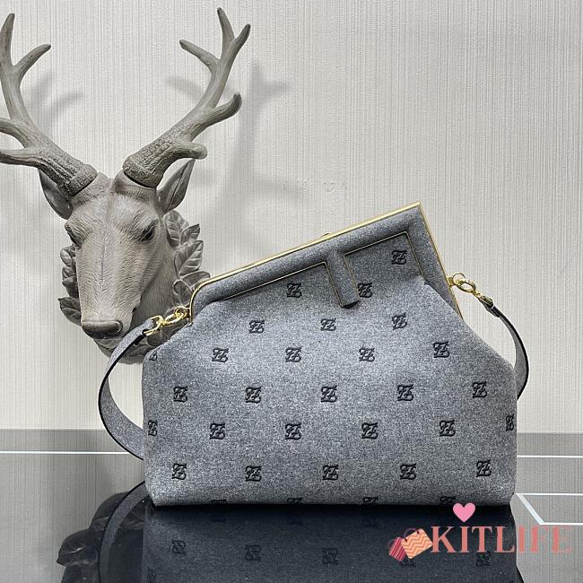 Kitlife Fendi First Grey Flannel Bag With Embroidery Karligraphy Motif - 2216#  - 32.5x15x23.5cm - 1