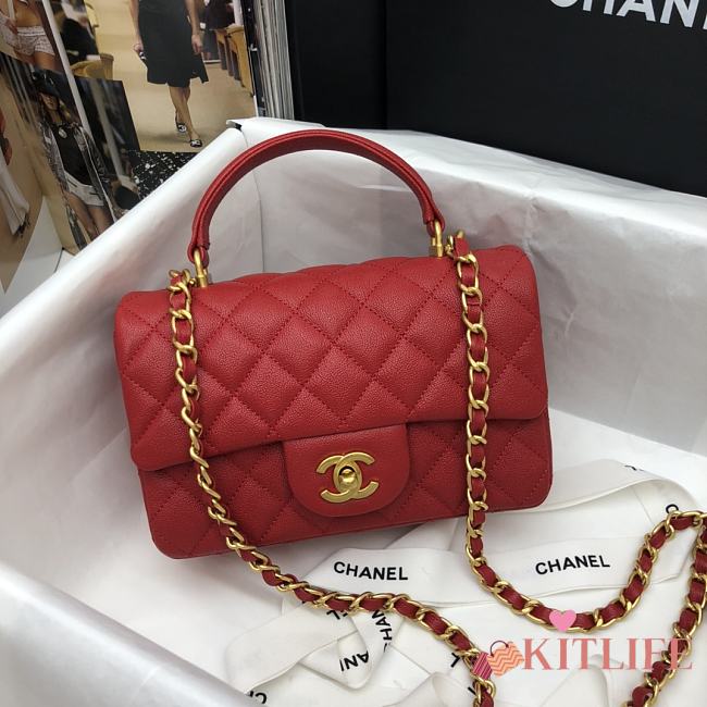 Kitlife Chanel Classic Red Embossed Calfskin Hand-held Wrists  – 20x14x7 cm - 1