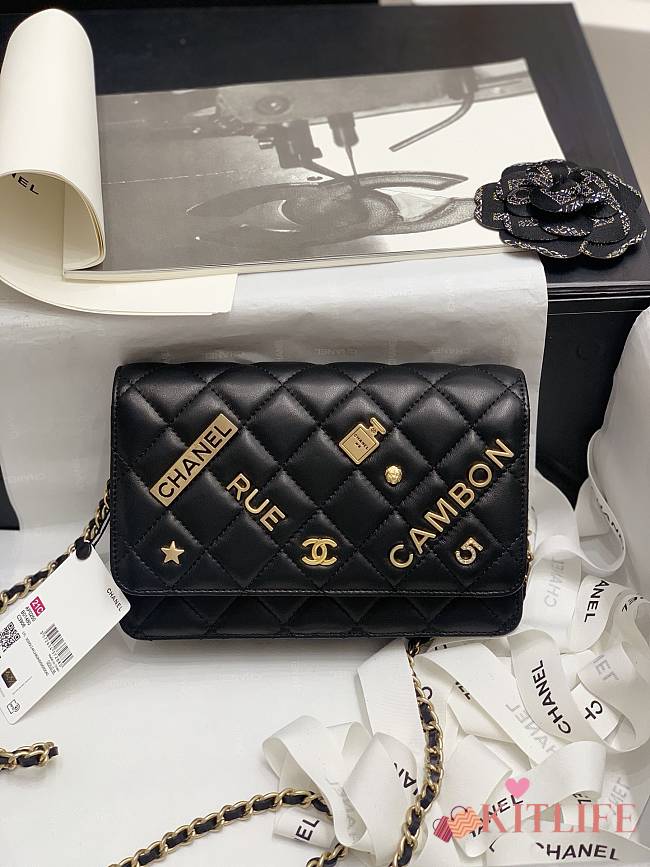 Kitlife Chanel WOC Letters and Bagde Imported Cowhide Black – 19.5 cm - 1