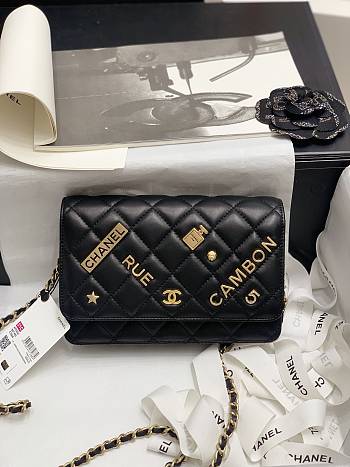 Kitlife Chanel WOC Letters and Bagde Imported Cowhide Black – 19.5 cm