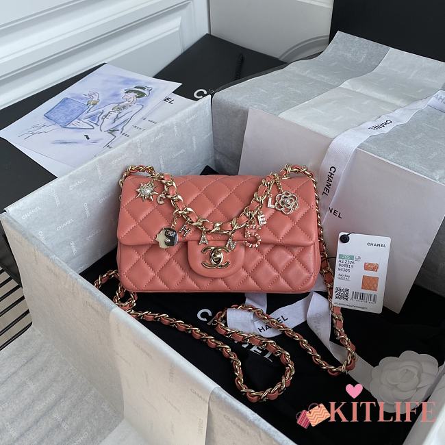 Kitlife Chanel Classic Flap Bag Mini CF Pendant Badge Flap Bag Limited Edition – AS2326 Orange – 20x12x6cm - 1