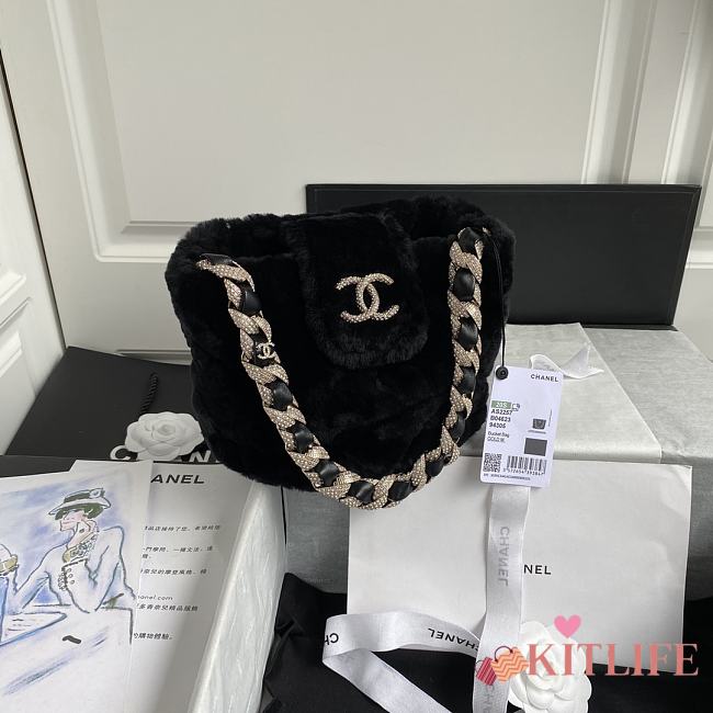 Kitlife Chanel Diamond Wool Fur Bucket Bag Black – AS2257 – 16x18x12cm - 1