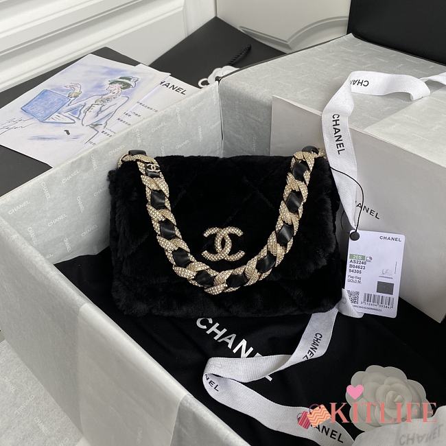 Kitlife Chanel Diamond Wool Fur Flap Bag Black – AS2240 – 1.5x21.5x6.5 cm - 1