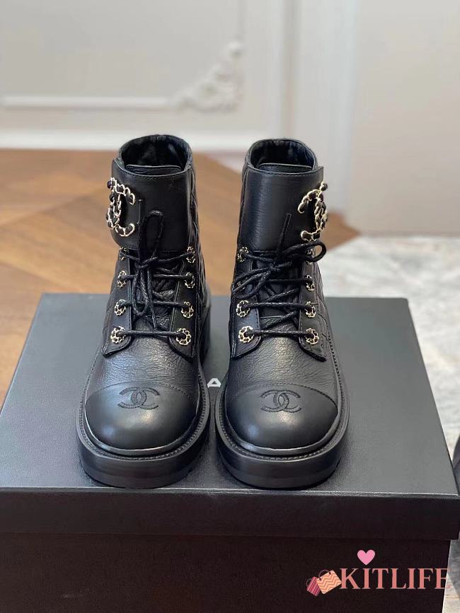 Kitlife Chanel Quilted CC Lace Up Boots Black | Size 35 - 40 - 1