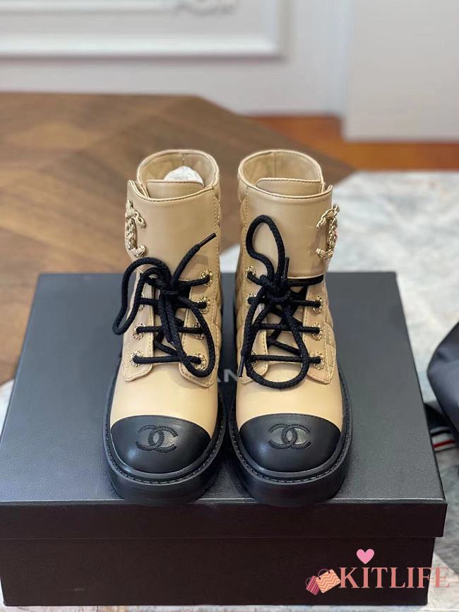 Kitlife Chanel Quilted CC Lace Up Boots Beige | Size 35 - 40 - 1
