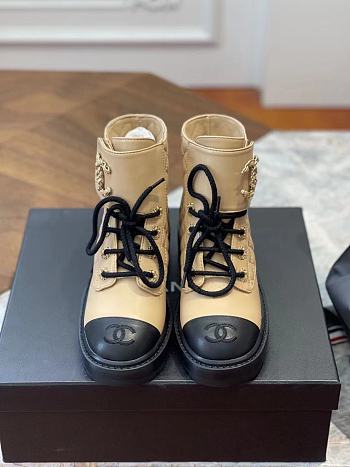 Kitlife Chanel Quilted CC Lace Up Boots Beige | Size 35 - 40