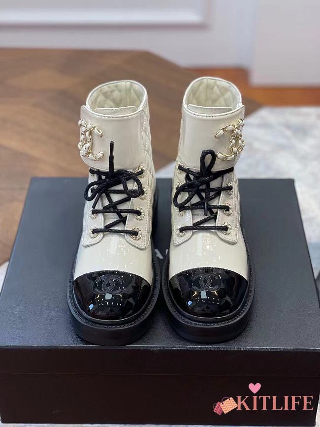 Kitlife Chanel Patent Leather CC Lace Up Boots White | Size 35 - 40 - 1
