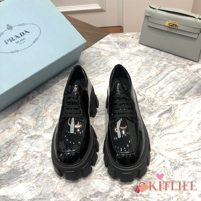 Kitlife Prada Monolith Shiny Calfskin Lace-Up Shoes Loafers Black | Size 34 - 41 - 1