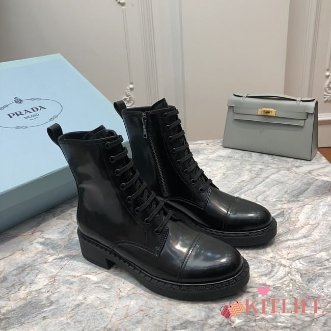 Kitlife Prada Shiny All-Leather Lace-Up Ankle Boots Black | Size 35 - 41 - 1