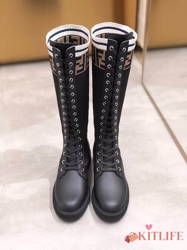 Kitlife Fendi Boots With FF Embroidered Socks Brown | Size 35 – 40  - 1