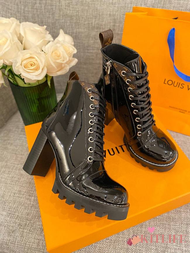 Kitlife Louis Vuitton Patent Leather Monogram Ankle Boots 9cm Black | Size 35 - 39 - 1